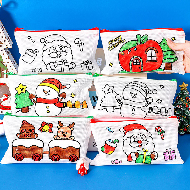 การ์ตูนคริสต์มาส Graffiti กล่องดินสอเด็ก diy Handmade ภาพวาดเครื่องเขียนของขวัญ SG133