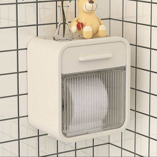 Tissue Box Toilet Toilet Paper Box Wall-Mounted Punch-Free Waterproof Roll Holder Washroom Paper Extraction Box Wall Tiaa