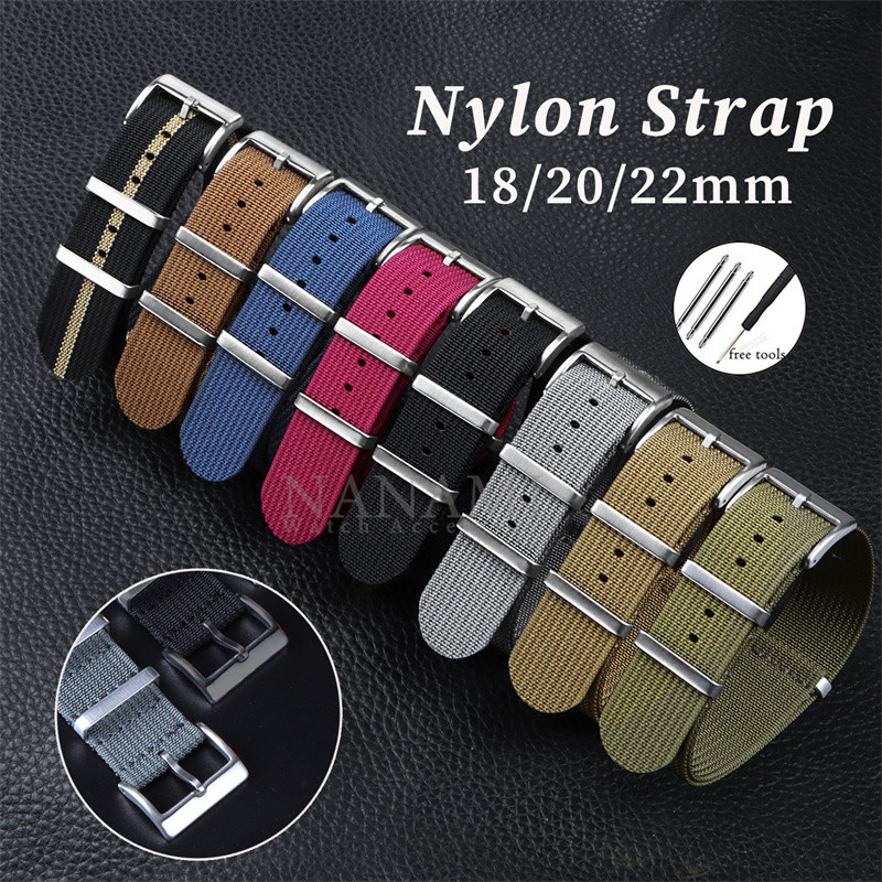 Universal ผ้าใบไนลอน NATO นาฬิกา 18 มม.20 มม.22 มม.สไตล์ทหาร One Loop กีฬาผ้าสร้อยข้อมือผู้ชายผู้หญิงสายรัดข้อมืออุปกรณ์เสริม