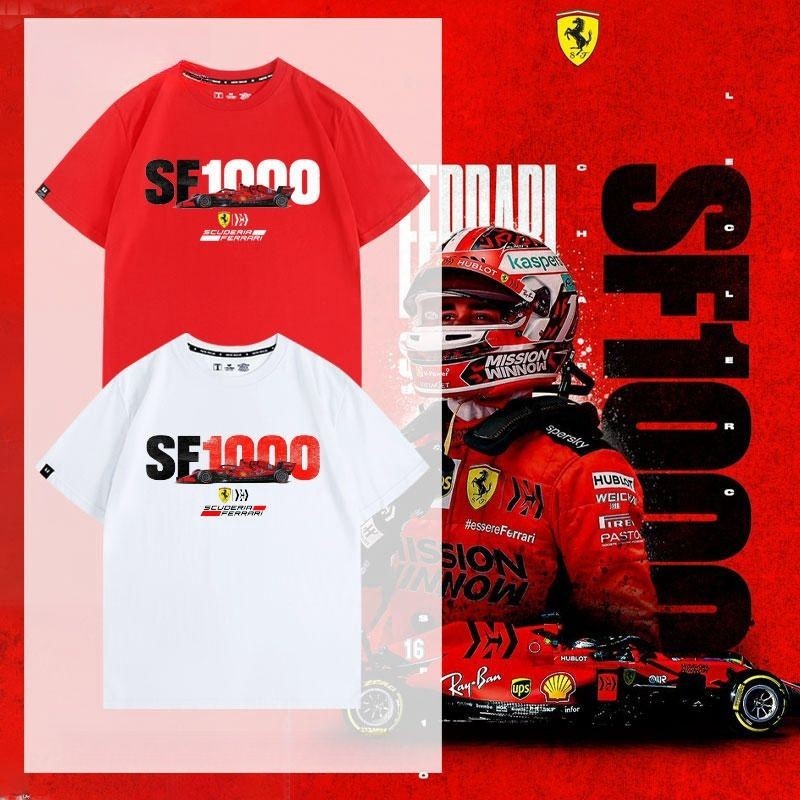 ใหม่ พร้อมสต็อก Ferrari Ferrari Ferrari F1 Racing SF1000 เสื้อผ้าที่ระลึกเสื้อยืดผ้าฝ้ายแท้ฤดูร้อนผู