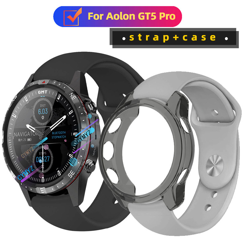 Aolon GT5 Pro case ตัวป้องกันหน้าจอ Aolon GT5 Pro strap สายซิลิโคนสําหรับ Aolon GT5 Pro สายสมาร์ทวอทช์ สายรัดข้อมือแบบสปอร์ต