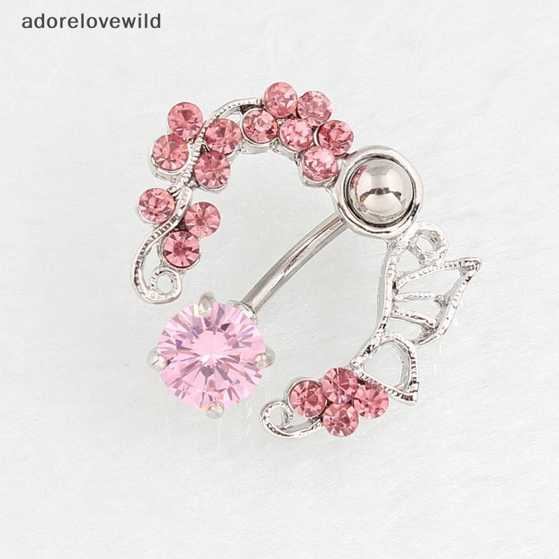 Adorelovewild คริสตัล Rhinestones Hollow ผีเสื้อ Belly ปุ่มแหวนแฟชั่น Navel Nail สําหรับผู้หญิงสแตนเลสเซ็กซี่เครื่องประดับ sf