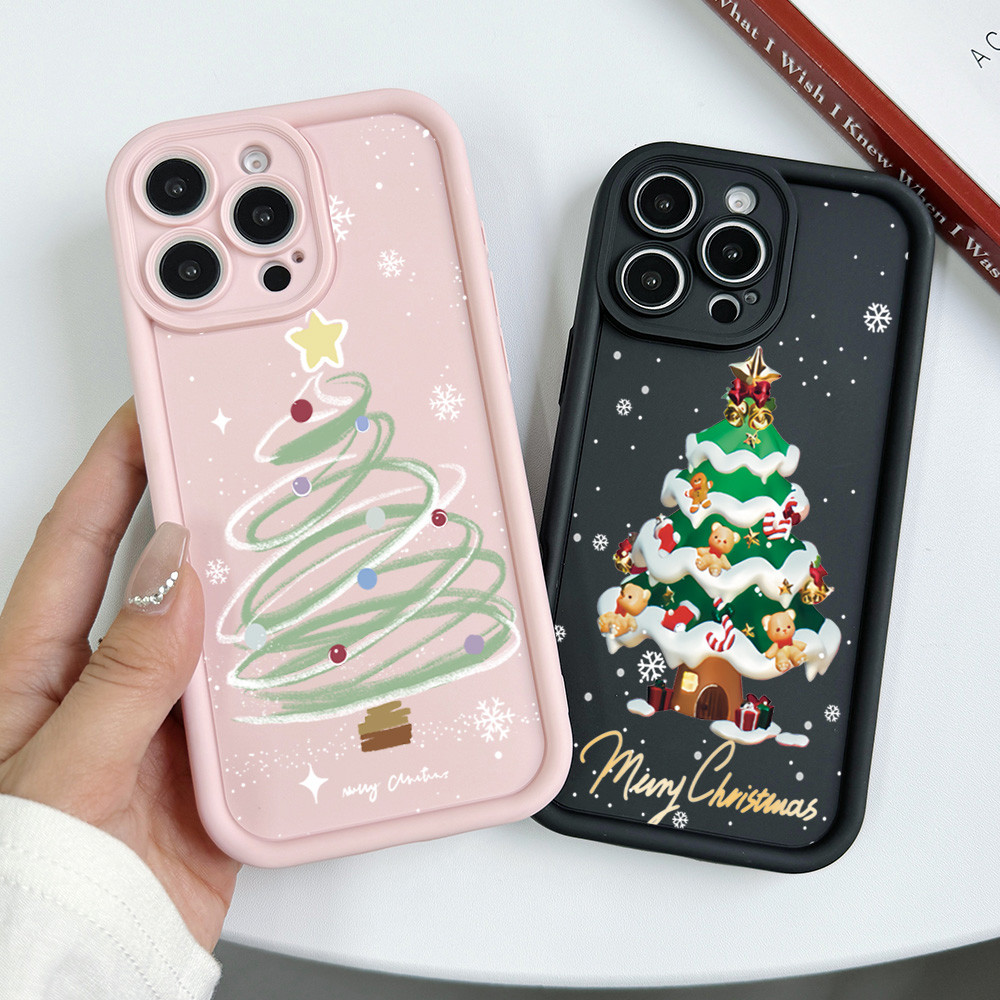 เคสโทรศัพท์การ์ตูนน่ารักสําหรับiphone 11 12 13 14 15 16 Pro Max 7 8 16 Plus X XS XR SE2 Christmas Tree Cover