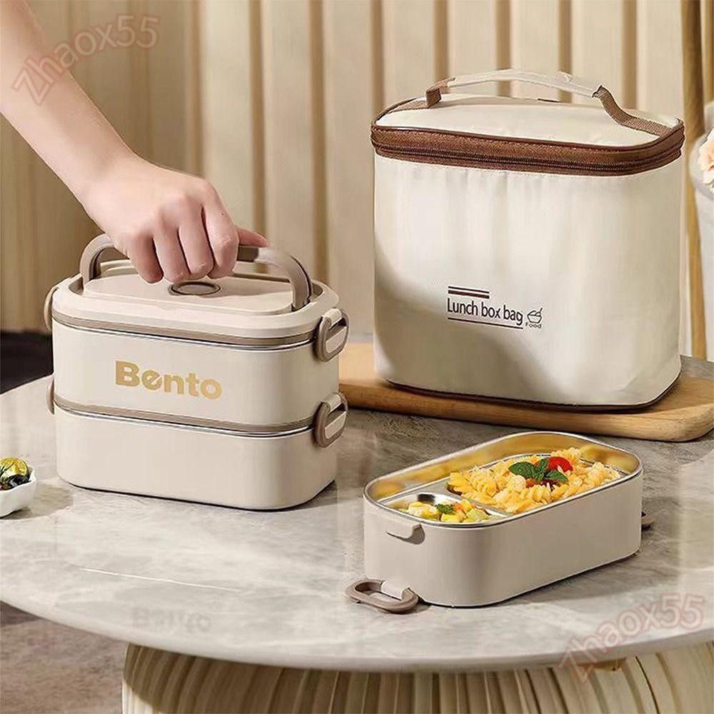 Zhaox55 1 ชิ้น Stackable Lunch Container, 900ml PP Bento กล่อง, 304 สแตนเลส 2700ML ความจุขนาดใหญ่กล่องขนมคอนเทนเนอร์นักเรียน
