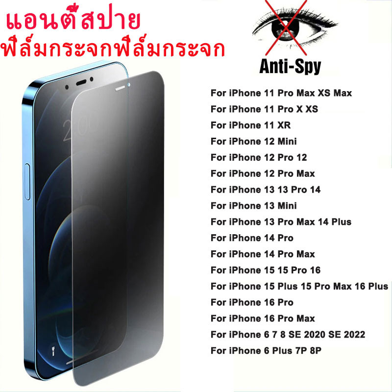 แอนตี้สปายฟิล์มกระจก For Iphone 11 เคสไอโฟน 13 15 16 Pro Max 14 12 Mini XR X Xs 7 8 Plus 13ProMax 16promax 6s SE 8plus