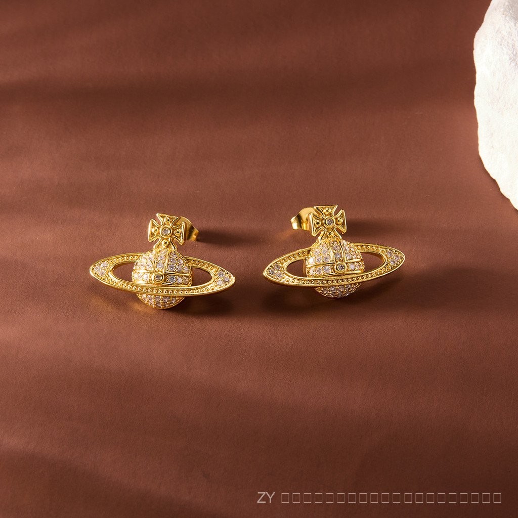 Saturn Planet หมุดหูเหล็กไทเทเนียมชุบทอง18K โดยไม่ซีดจาง