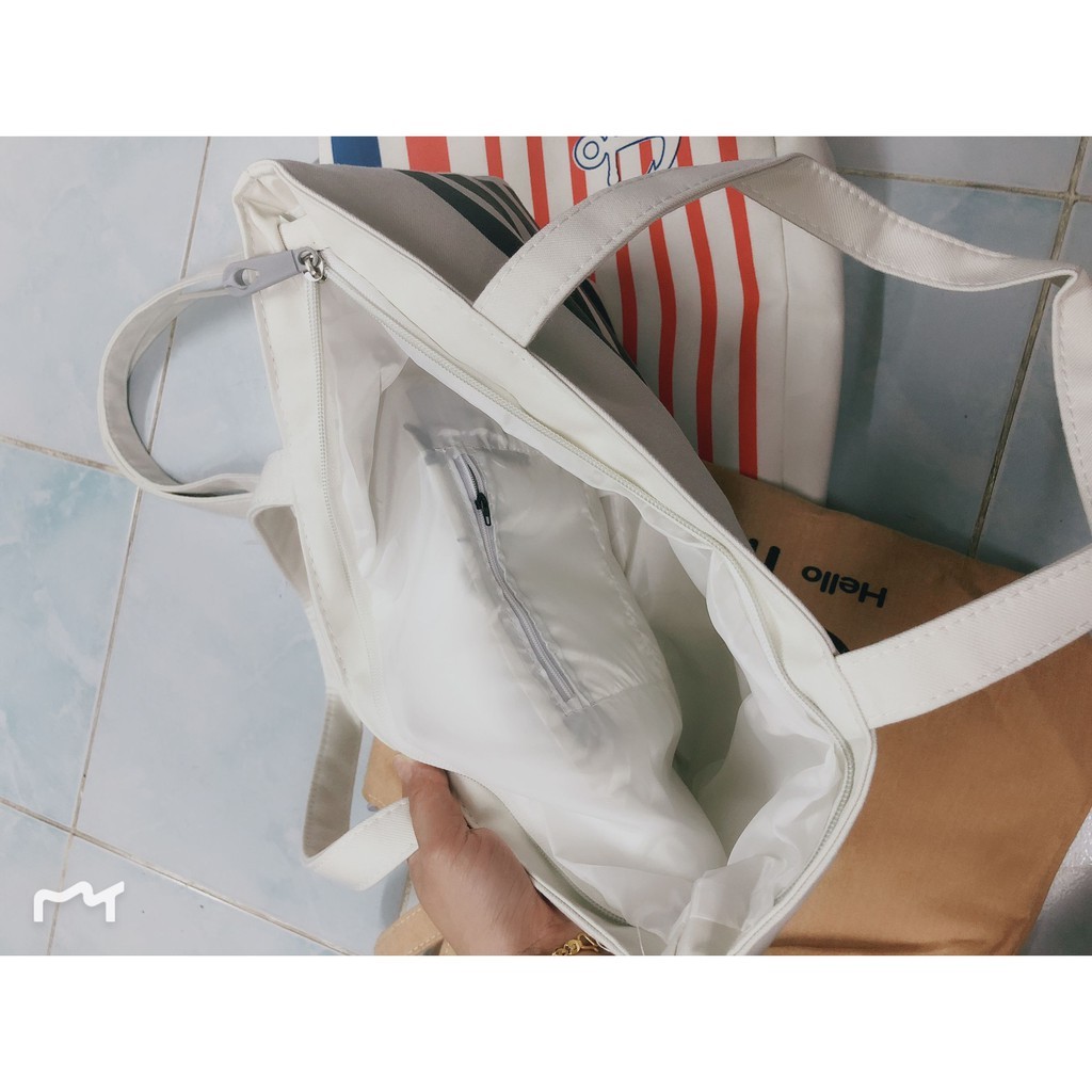 V-shop2 กระเป๋าผ้าแฟชั่น ขนาดใหญ่ ลายน่ารัก มีซิป แบบถือสะพายไหล่กระเป๋าผ้า TOTE สไตล์ญี่ปุ่น