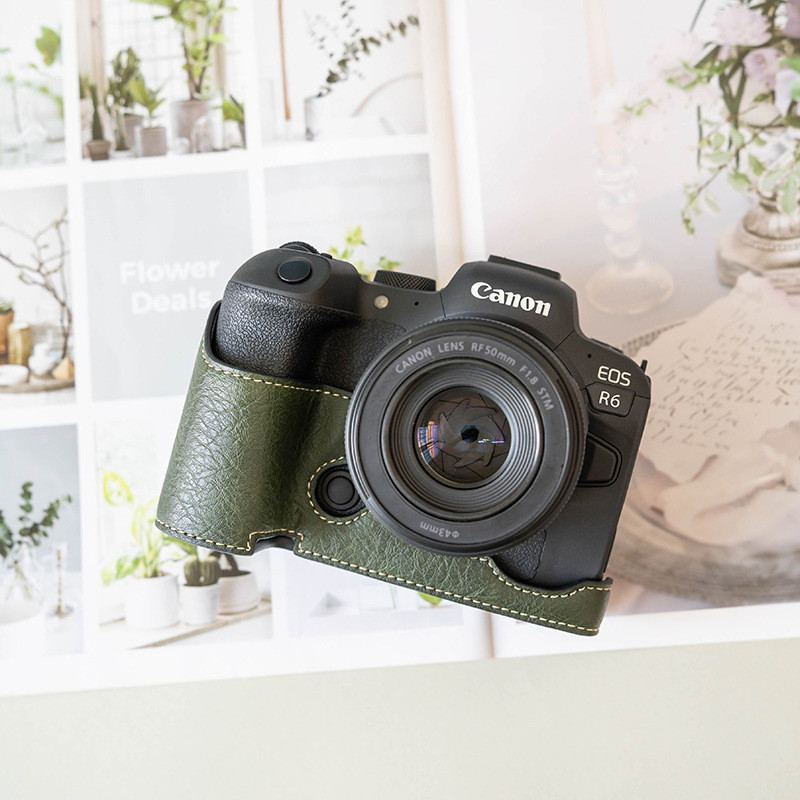 เคสกล้อง Canon R5/R6/R6 เคสป้องกันรุ่นที่สอง Micro single body cover r6 retro base เคสหนังสายคล้องไหล่ทนต่อการสึกหรอใกล้ชิดเคสหนัง