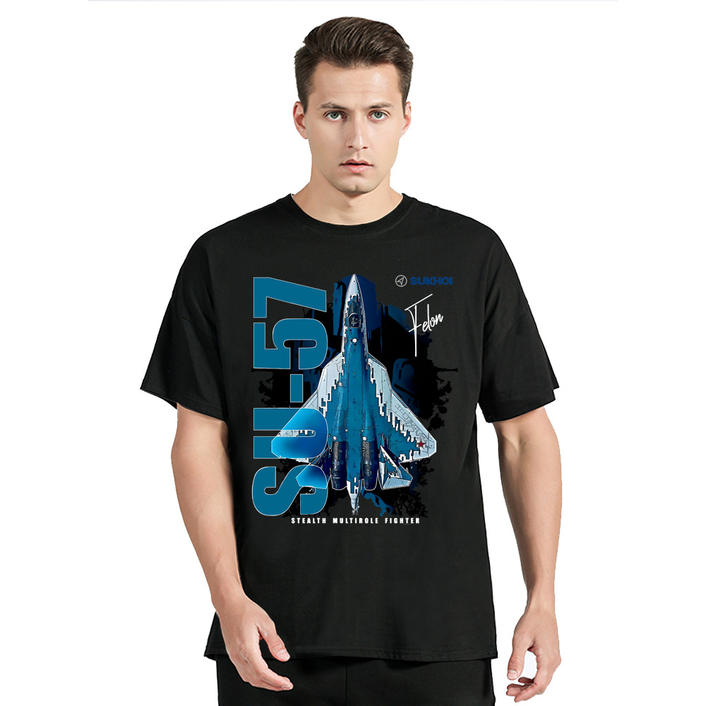 Streetwear Casual O-คอTเสื้อSu-57 Stealth Multirole Fighterเครื่องบินเสื้อยืดกราฟิกบุรุษเสื้อผ้าขนาด