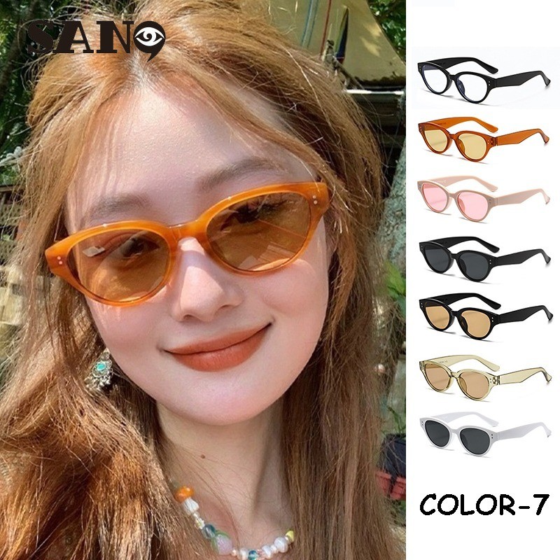 สินค้าพร้อมCOD (San9)แฟชั่นสีส้มกรอบเล็กแว่นกันแดด Cat Eye วินเทจสําหรับผู้หญิง