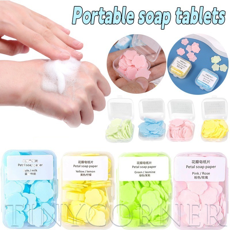 เม็ดสบู่แบบพกพาสําหรับการเดินทาง | แผ่นสบู่กระดาษเป็นมิตรกับสิ่งแวดล้อม 3.5x3.5 ซม. 4 สี ทําความสะอา