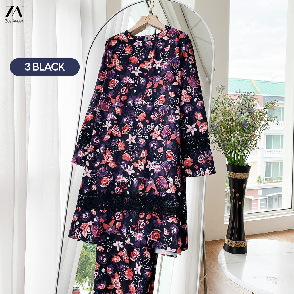 ZOE ARISSA Zayana Kurung Modern Lace Raya 2025 พิมพ์ดอกไม้ Kurung โมเดิร์น Baju Kurung Kedah Baju Ra