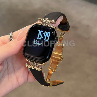 แฟชั่น Double C-Shape Crown สายหนังสําหรับ Redmi Watch 5 4 3 Active Lite สมาร์ทวอท์ช S4 S3 โลหะผีเสื้อหัวเข็มขัดสําหรับ Xiaomi band 9 pro mi band 8pro S2 S1 ผู้หญิง Wirst band