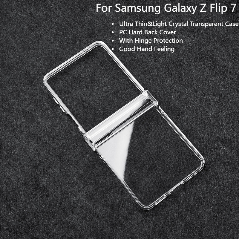 สําหรับ Samsung Galaxy Z Flip7 Z Flip 7 กรณีคริสตัลโปร่งใสบานพับป้องกัน PC Hard Flip ฝาครอบโทรศัพท์ส