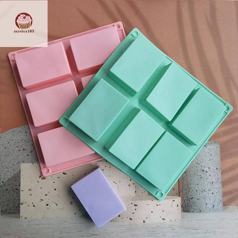 Myoloy 6 Cavity Square แม่พิมพ์ซิลิโคนสําหรับทําสบู่ 3D ธรรมดาสบู่แม่พิมพ์สี่เหลี่ยมผืนผ้า DIY Handmade สบู่รูปแบบถาด Mould TH