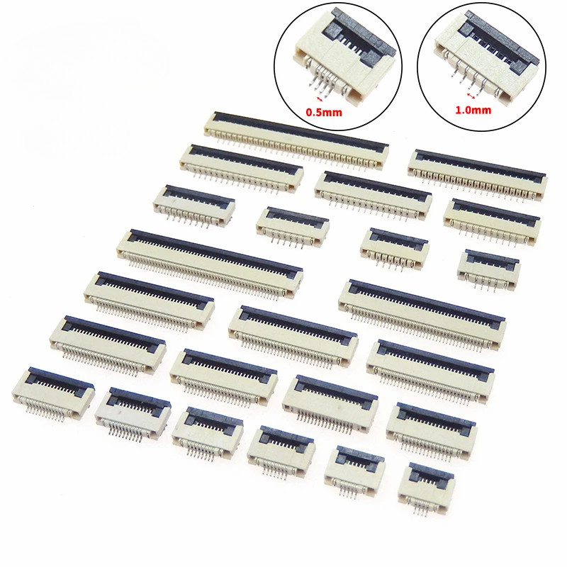 10pcs 0.5 มม.1 มม.Pitch FPC FFC ภายใต้ Clamshell ซ็อกเก็ตแบนสาย 4P 5P 6P 8P 10P 12P 14P 16P 20P 22P 24P 30P 34P 40P 50