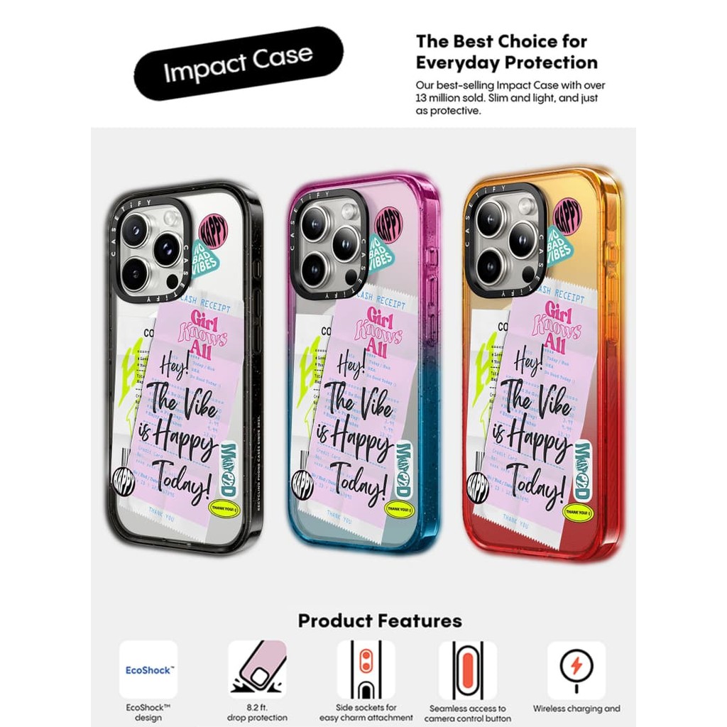 CASECASE X Happy today Case Black Edge Peach Haze Cotton Candy Collection Color Clear Hard Case Impa
