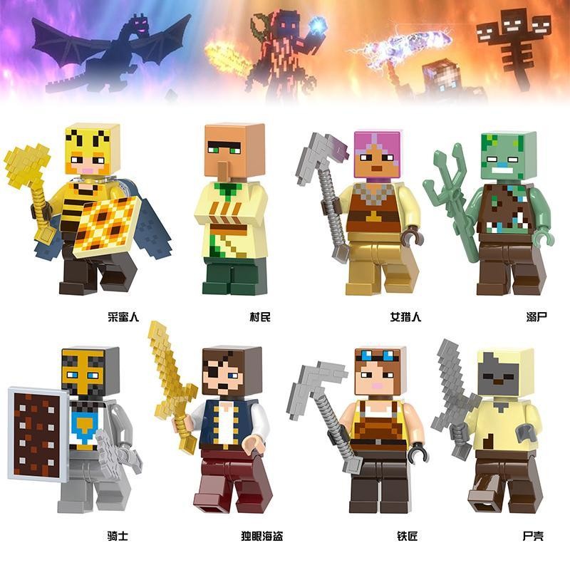 Minecraft Building Blocks Mini World ใช้งานร่วมกับ Lego Cube ของขวัญ Villager Crawler Steve Zombies#