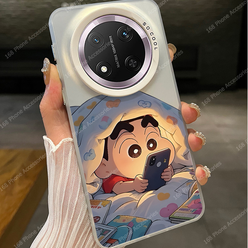 เคส Honor X9C X9B 5G เคสการ์ตูนดินสอสี Shin Chan เคสโทรศัพท์กันกระแทกพร้อมกล้องป้องกันเลนส์ฝาครอบด้านแข็งแผ่นรองหลังซิลิโคนนุ่มขอบสําหรับนักเรียนหญิง