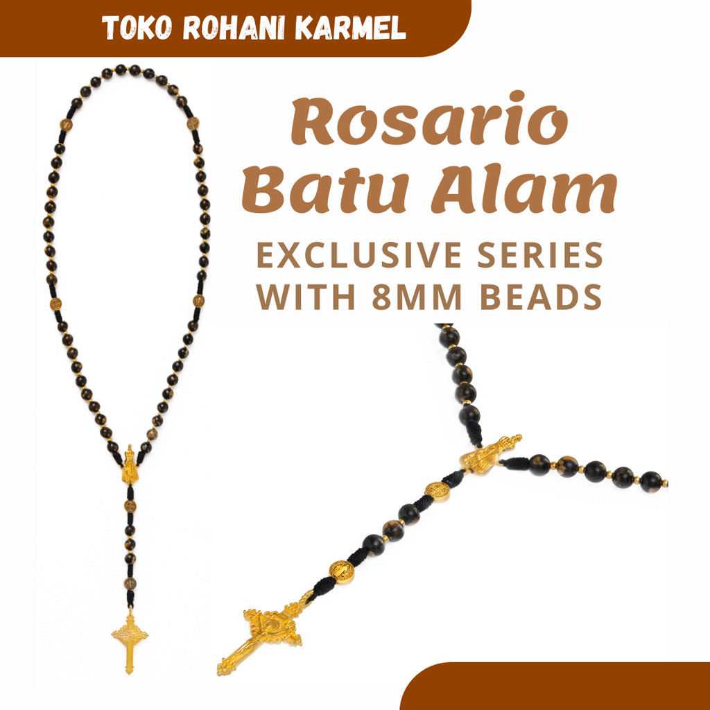 8MM DARK ELEGANCE NATURAL STONE CATHOLIC ROSARY / CATHOLIC ROSARY NECKLACE
