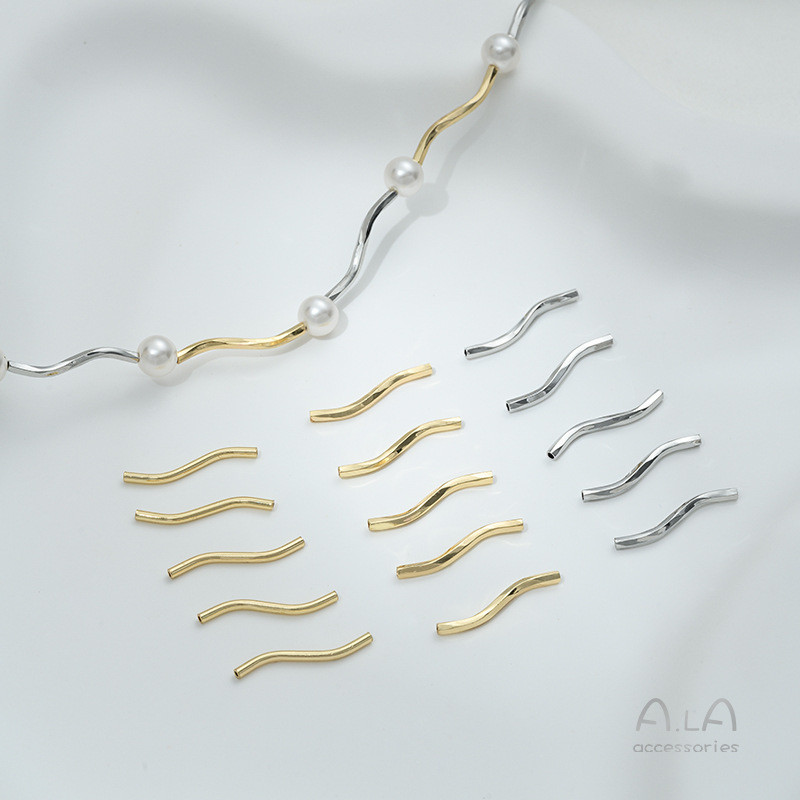 14K Gold-Plated สี-Preserve Glossy S-Shaped Elbow Hollow Tube DIY สร้อยข้อมือสร้อยคอต่างหูเครื่องประ