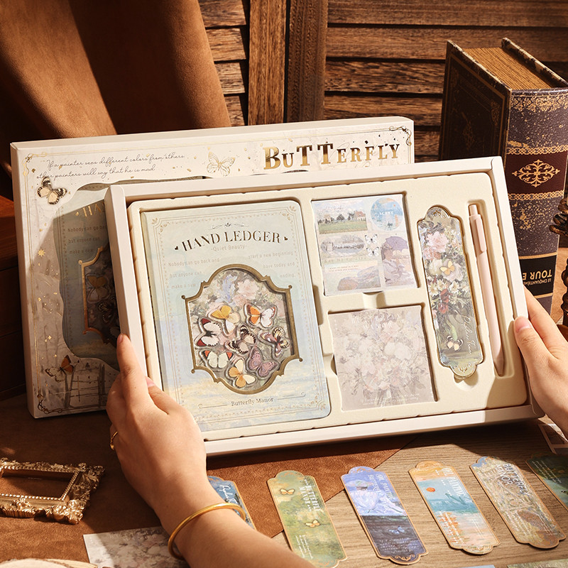 Japan Japan KOKUYO KOKUYO Retro Oil Painting Notebook Book Set Gift Box Butterfly Handbook Gift Diary