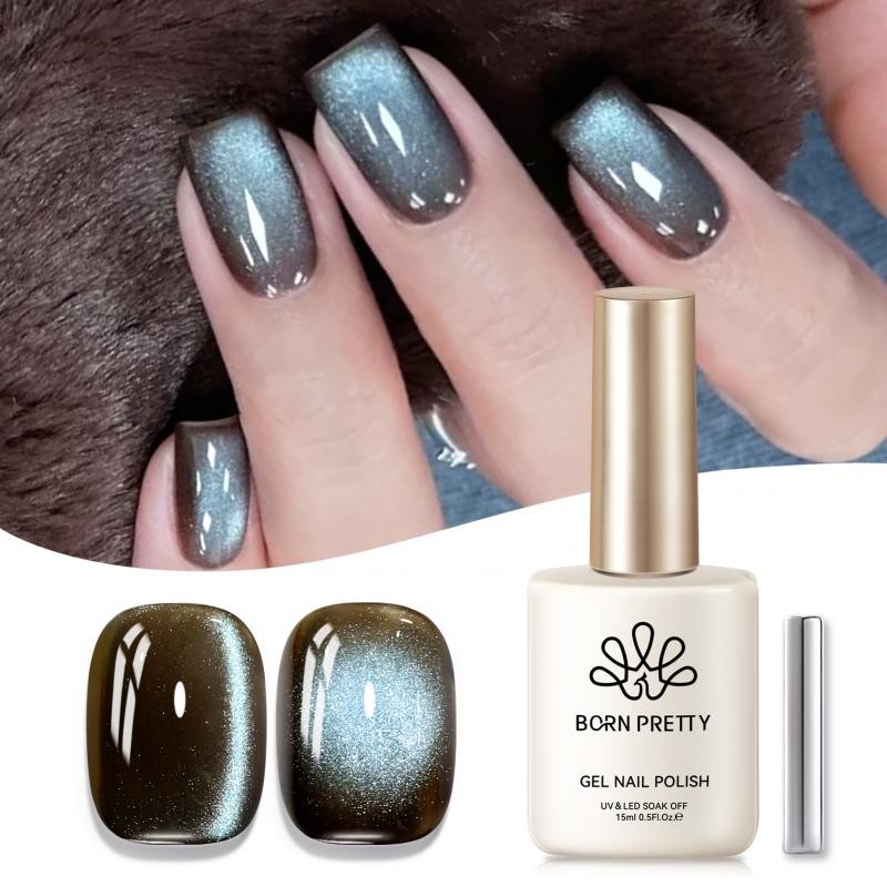 BORN PRETTY 15ml Mint Chocolate Cat Eyes Magnetic Gel Polish Super Blue Glitter Gel Varnish Soak Off Nails