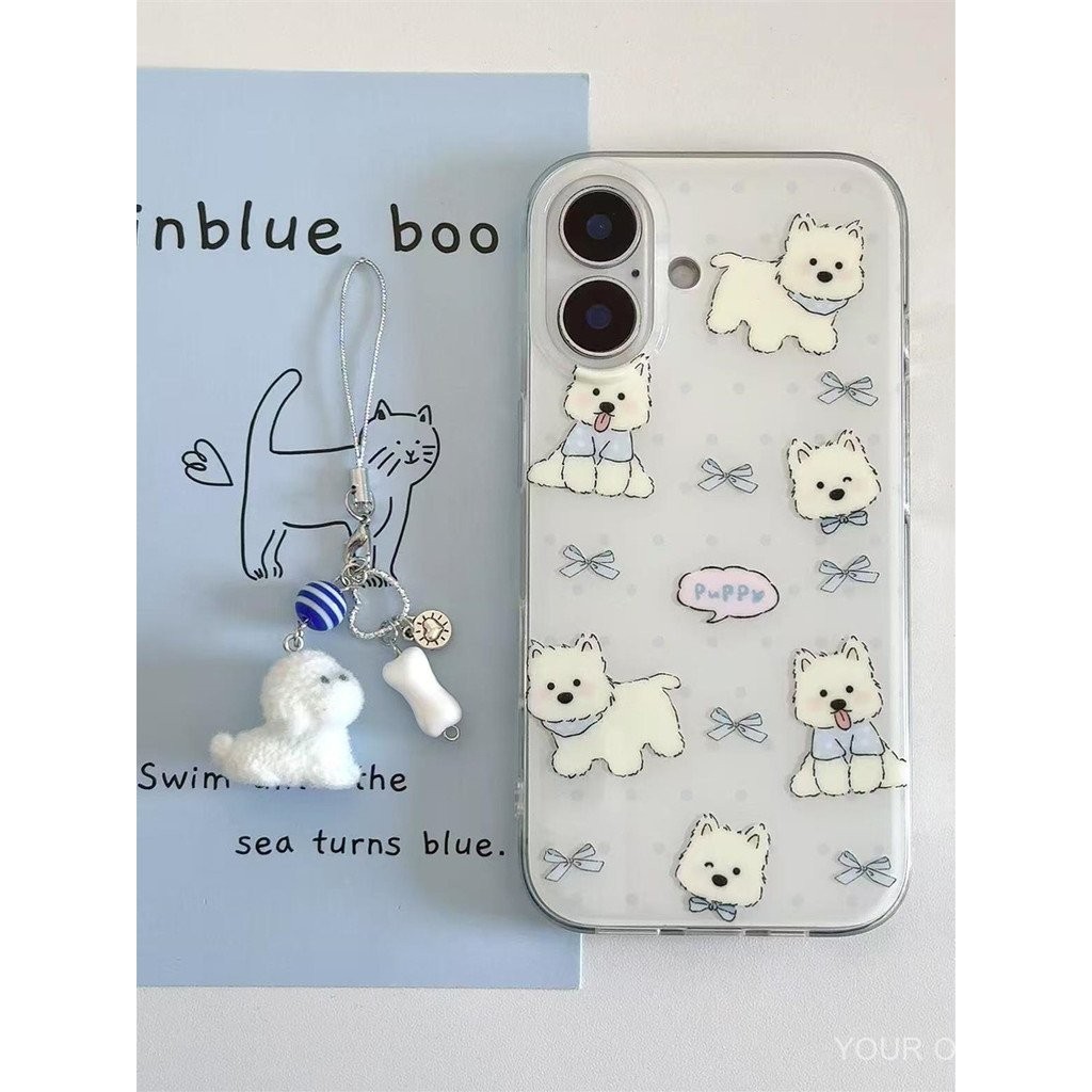 จี้รูปสุนัข Westie สไตล์การ์ตูน Ins เข้ากันได้กับเคส iPhone เหมาะสำหรับ iPhone 16 Pro Max/15/14 Pro 