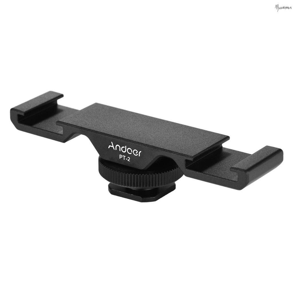 Andoer PT-2 Double Cold Shoe Mount Extension Bar Dual Bracket สําหรับ DV กล้อง DSLR สมาร์ทโฟน Mic LED Extension Bar Muswn-1