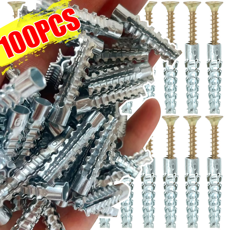 ชุดสลักเกลียวสมอขยายติดตั้งง่าย | 100ชุดสกรูเหล็กคาร์บอนและหลอดสําหรับแผงผนัง/งานศิลปะ,ตัวยึด3.5ซม.สําหรับการติดตั้งพื้นที่แคบ