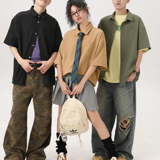 【ซื้อ 1 แถม 1】GENIO LAMODE เสื้อเชิ้ตแขนสั้น Unisex แขนสั้น เนื้อบางเบา สไตล์เกาหลี ไม่ต้องรีด เหมาะทะเล