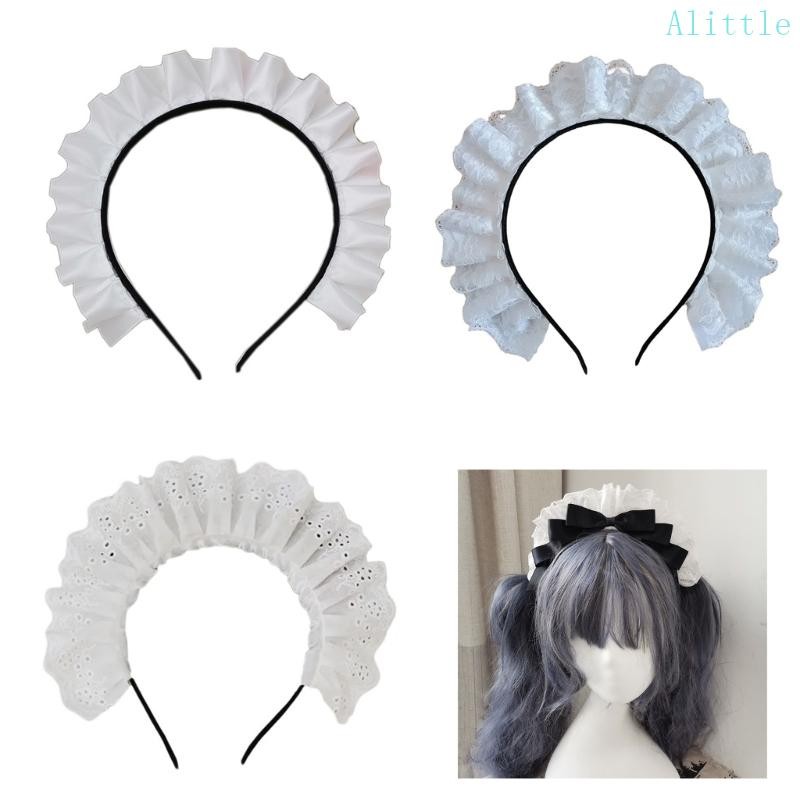 Alia คอสเพลย์แม่บ้านผม Hoop ผู้หญิง Elegant จีบลูกไม้แต่งหน้า Headbands สําหรับสาวเวทีฮาโลวีนประสิทธิภาพ Headpieces