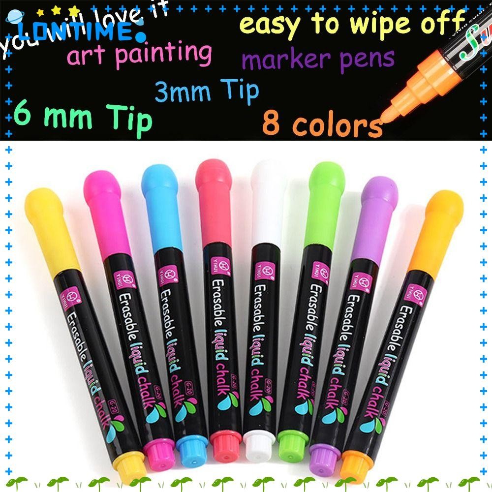 LONTIME ปากกาชอล์กเหลว Erasable กระดานดํา Graffiti Glass Window Painting Highlighters