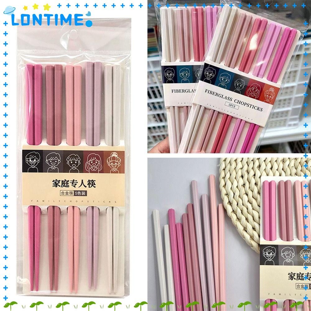 LONTIME 5 คู่ Food Stick|ตะเกียบซูชิแบบใช้ซ้ําได้กันลื่นสี