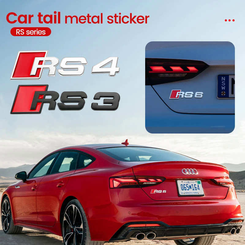 1PCs Metal Black/silver letter emblem RS3 RS4 RS5 RS6 RS7 Rs8 sticker for Audi RS series car fender 