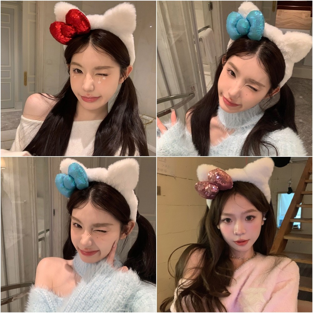 หูแมวตุ๊กตาโบว์คาดศีรษะอุปกรณ์ผมผู้หญิงความดันผมล้างหน้า หมวก