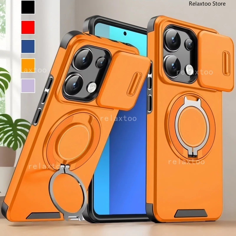 Casing For Xiaomi POCO X7 X6 M6 M7 Pro X7Pro M7Pro X6Pro M6Pro 14T Pro 14TPro 5G 4G Shockproof Hard Phone Case For Redmi13 Metal Armor Ring Bracket Stent Back Push Camera Lens Privacy Protect Holder Back Cover