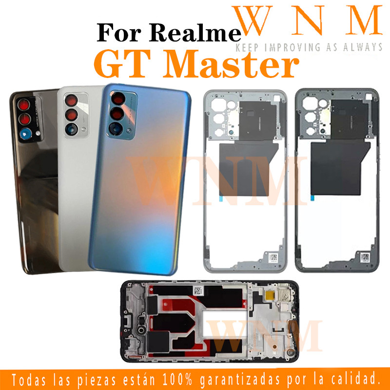 สําหรับRealme GT Master RMX3350 RMX3031 RMX3363 RMX3360 กรอบด้านหน้าLCDฝาครอบแบตเตอรี่ + กรอบกลาง + กล้องกรอบชิ้นส่วนด้านหลังกรณีศูนย์แชสซีฝาครอบ