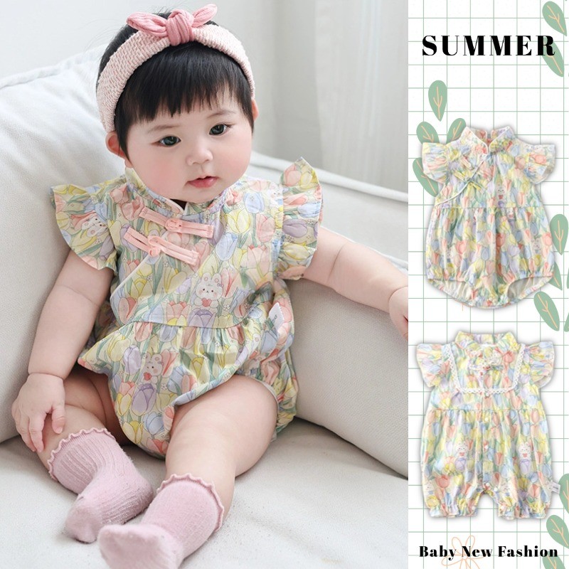 ชุด ทารก0-24เดือนฤดูร้อนบางทารกสามเหลี่ยม ชุดรอมเปอร์ สุดน่ารักดอกไม้การ์ตูนกระต่ายผายลมเสื้อผ้า
