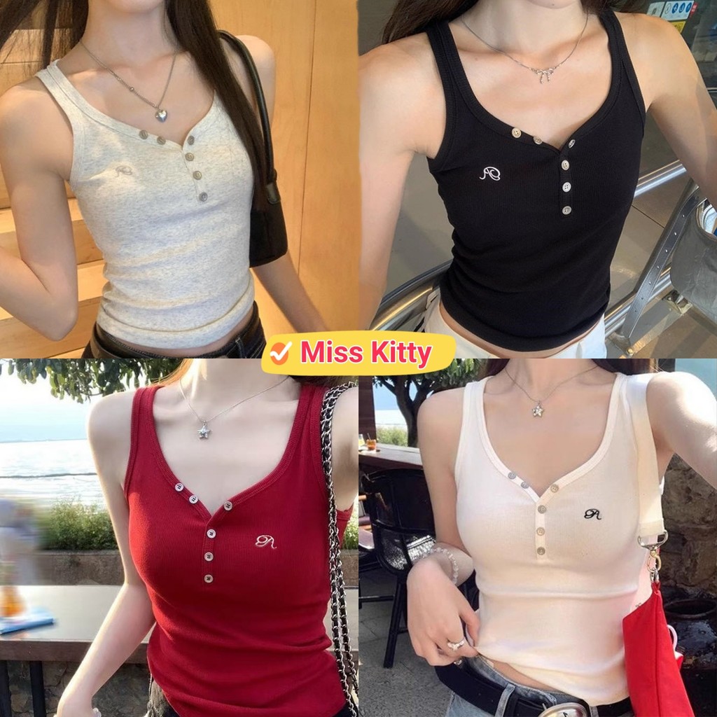 🎀Miss Kitty❤️พร้อมส่ง เสือกล้าม สไตล์เกาหลี มีฟองน้ำ ใส่สบาย 