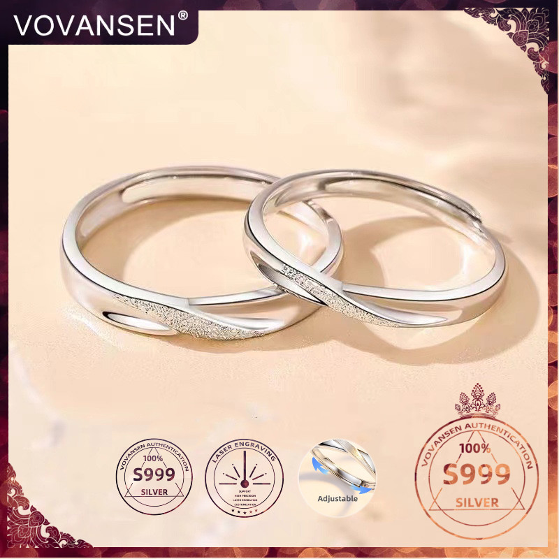 25327-2 VOVANSEN 100% S999 แหวนเงินคู่ปรับ,S999 cincin,ที่กําหนดเองเลเซอร์แกะสลักแหวน Jewelleryเครื่