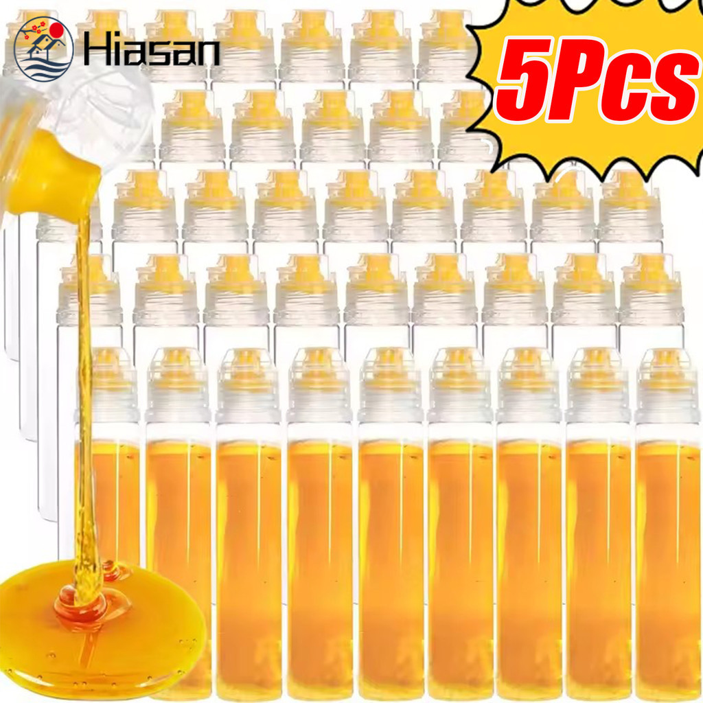 [HGB]ขวดน้ําผึ้งใส 5 ชิ้น 151x31 มม | สัตว์เลี้ยง 90มล ภาชนะบีบด้วยวาล์วป้องกันการรั่วไหลการออกแบบตามหลักสรีรศาสตร์สําหรับห้องครัว/เครื่องสําอาง ทําเอง/น้ําเชื่อมเมเปิ้ล