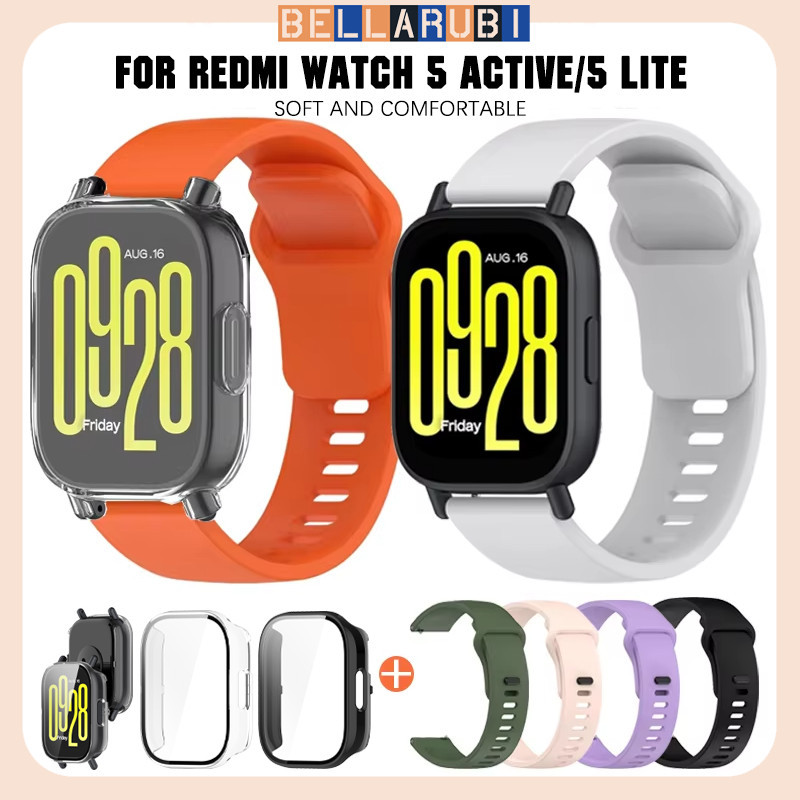 ซิลิโคนสายคล้องคอ for Redmi Watch 5 Active / 5 Lite เทปยางกระจกนิรภัยฟิล์มป้องกันหน้าจอยากกันชนพร้อมอุปกรณ์เสริม