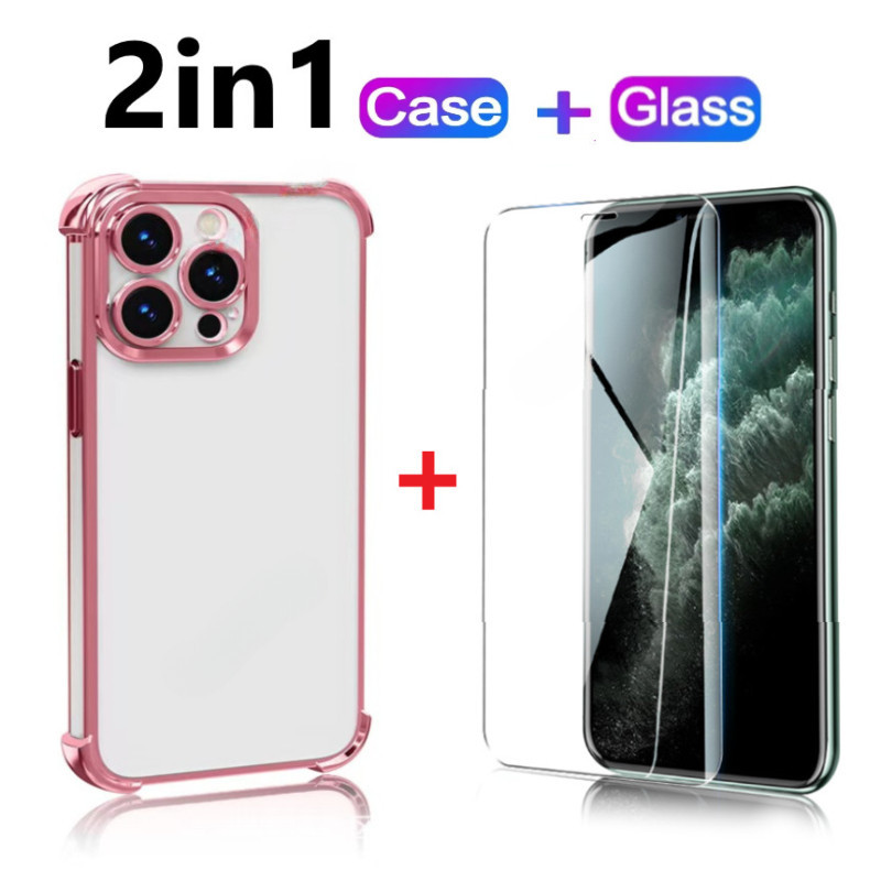 2in1 เคสโทรศัพท์ + กระจกนิรภัยสําหรับ Vivo Y27S Y18 Y76 Y76S Y20 Y20i Y03 Y36 Y28 Y17S Y20S Y12A Y12