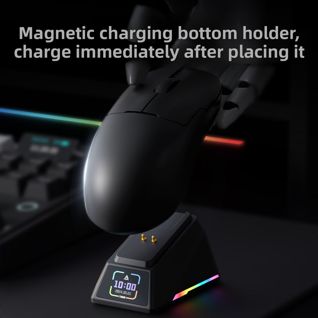 AJAZZ AJ159 เมาส์เกมน้ําหนักเบา 8Khz ฐานชาร์จหน้าจอสีไร้สายสามโหมด E-sports Macro PAW3375
