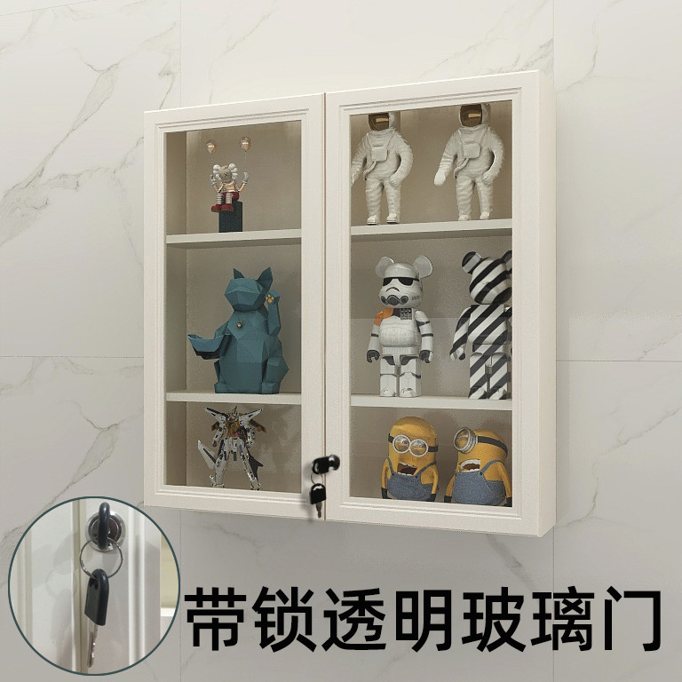 ตู้โชว์กระจกใสอลูมิเนียมล็อคสำหรับโมเดลอนิเมะ ของเล่น เครื่องสำอาง ตู้ผนังกันฝุ่น