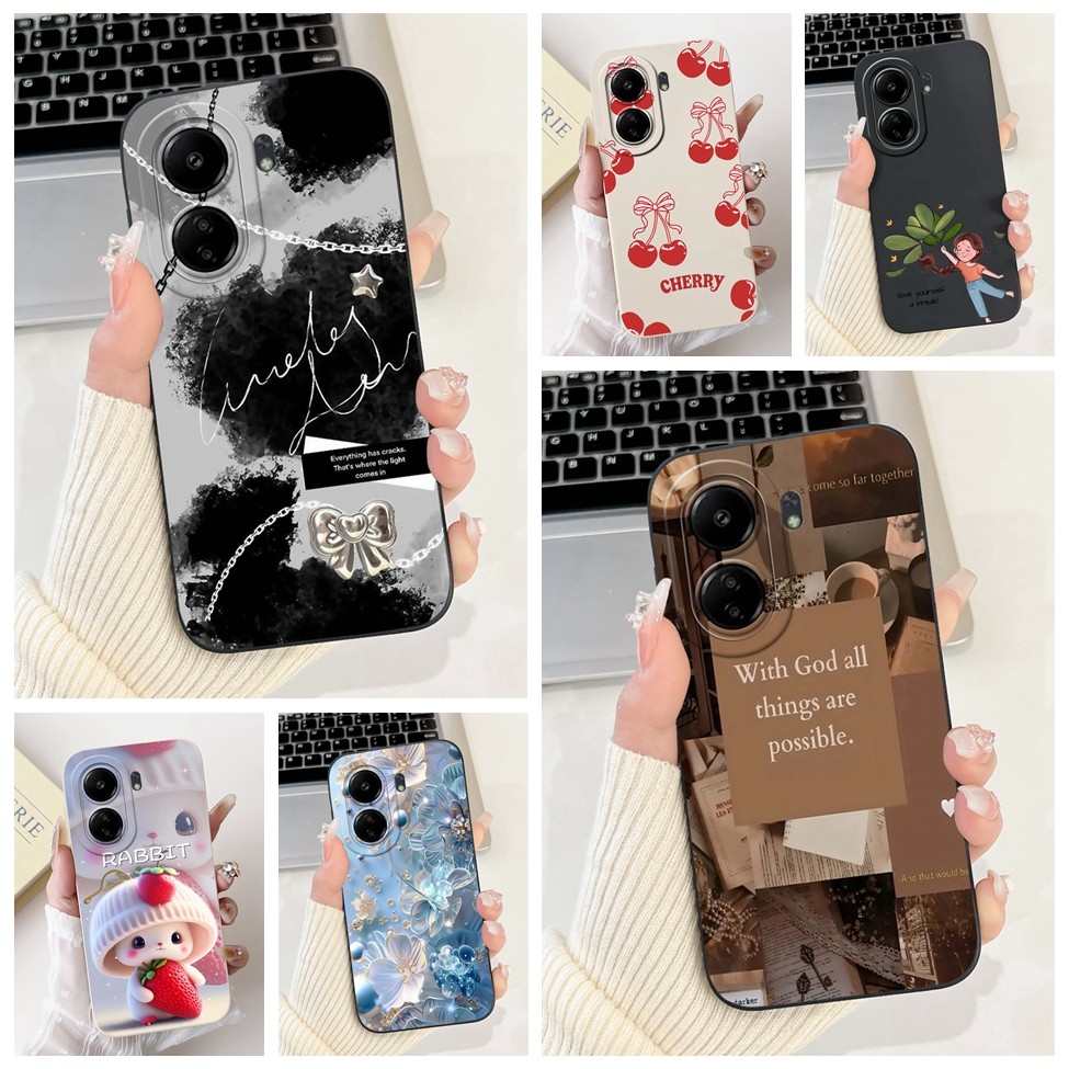 4G สําหรับ Redmi 13C หรูหราแฟชั่นดอกไม้ Kawaii แมวน่ารักกันกระแทก 23108RN04Y 2311DRN14I 23106RN0DA 2