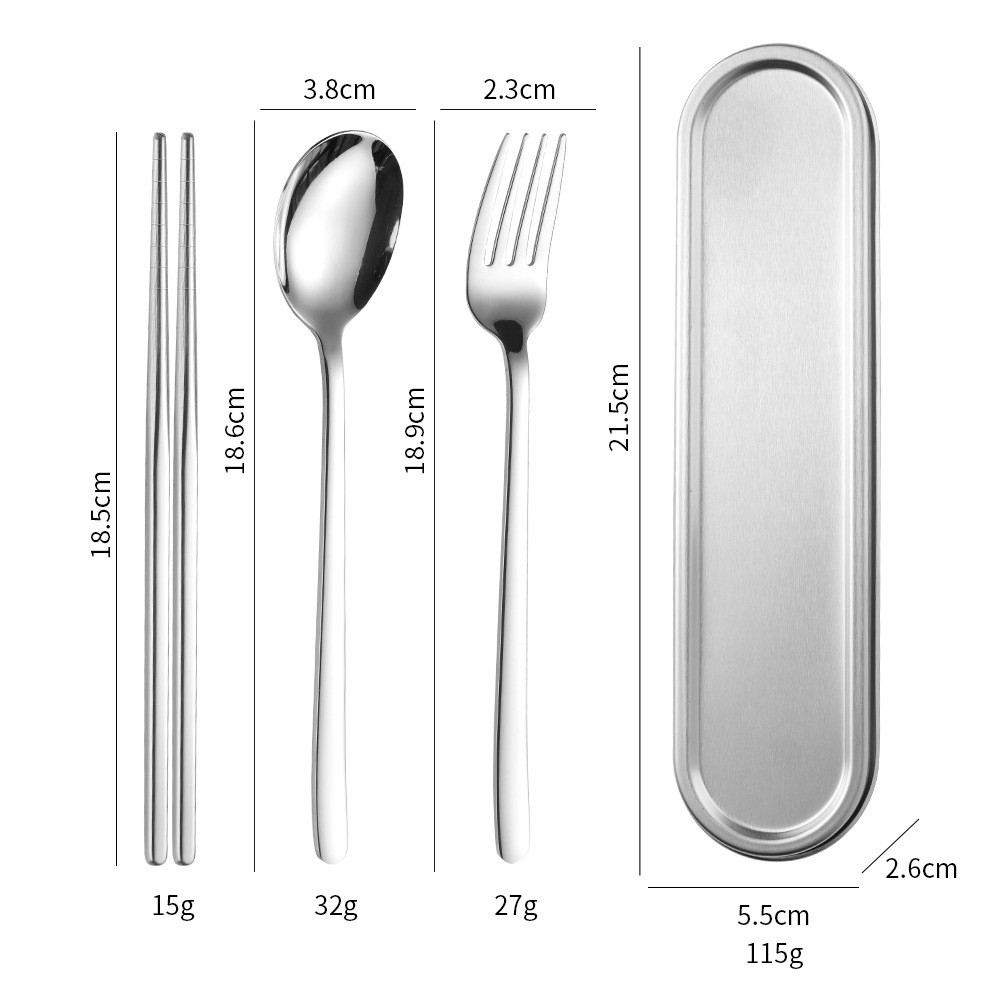 ใช่ 304สแตนเลสแบบพกพาบนโต๊ะอาหารชุดสไตล์ญี่ปุ่นนักเรียนช้อนตะเกียบ 304 สแตนเลสกล่องเก็บกลางแจ้งช้อนส้อมสับ - รูปที่ 3