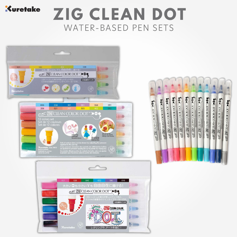 ปากกาหมึกน้ำ Kuretake ZIG Clean Color Dot ชุดรวมสี เครื่องเขียนสำหรับสมุดบันทึก/ไดอารี่จากญี่ปุ่น
