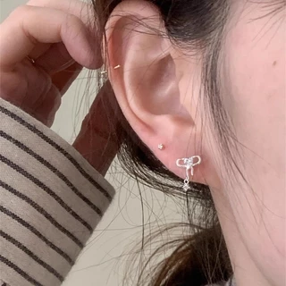 Roselife Delicate S925 เงินคริสตัลโบว์ต่างหูเจาะสําหรับผู้หญิงสาว Hypoallergenic Ear Studs 1 คู่
